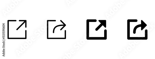 export, share icon arrow symbol, external link icon open in new window or tab symbol. links sharing icons in line, outline, and solid styles