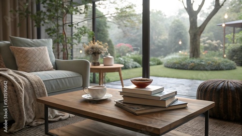 Cozy Living Room with Garden View