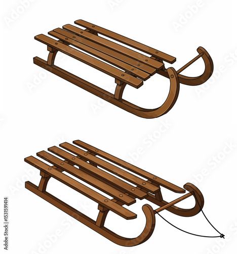 Wooden Sledge / Sled with and Without Pull Rope