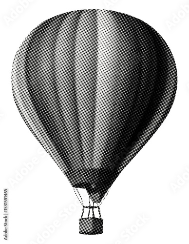 hot air balloon isolated retro halftone grunge dotted cut-out collage element for mixed media design