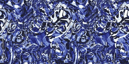 Dye wash indigo blue textur border fabric effect background. Seamless edging trim pattern in masculine Japanese block print style. Perfect for washing tape, ribbon and banner design