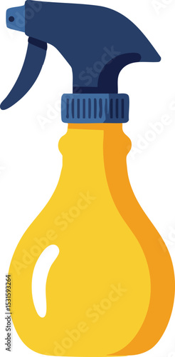 Cleaning spray bottle with yellow container and blue nozzle for household use and surface sanitation vector illustration 