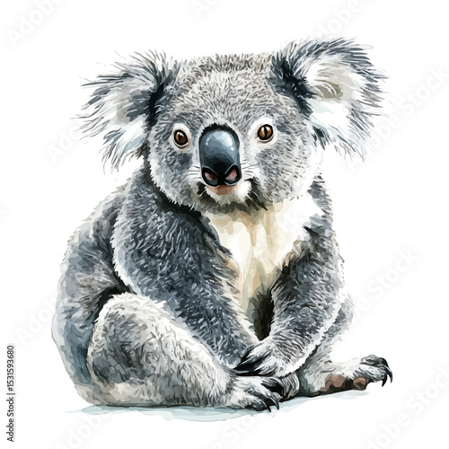 watercolor vector of Koala Close Up, isolated on a white background.