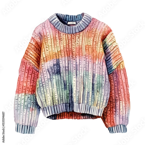 Knit Sweater, watercolor clipart vector, isolated on a white background.