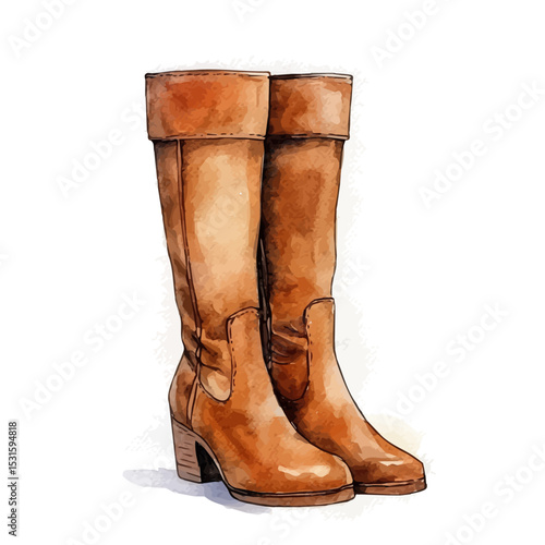 Knee-high Boots, watercolor vector, isolated on a white background.