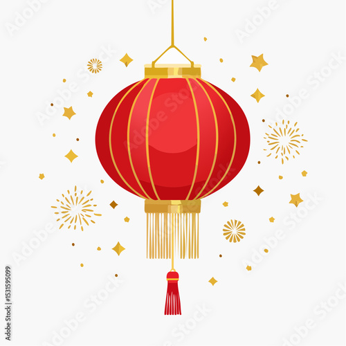 Vector of red Chinese lantern with tassels on white background.