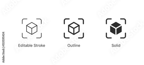 cube icons, 3d sign in editable stroke, outline, and solid styles. for augmented reality or 3D concepts