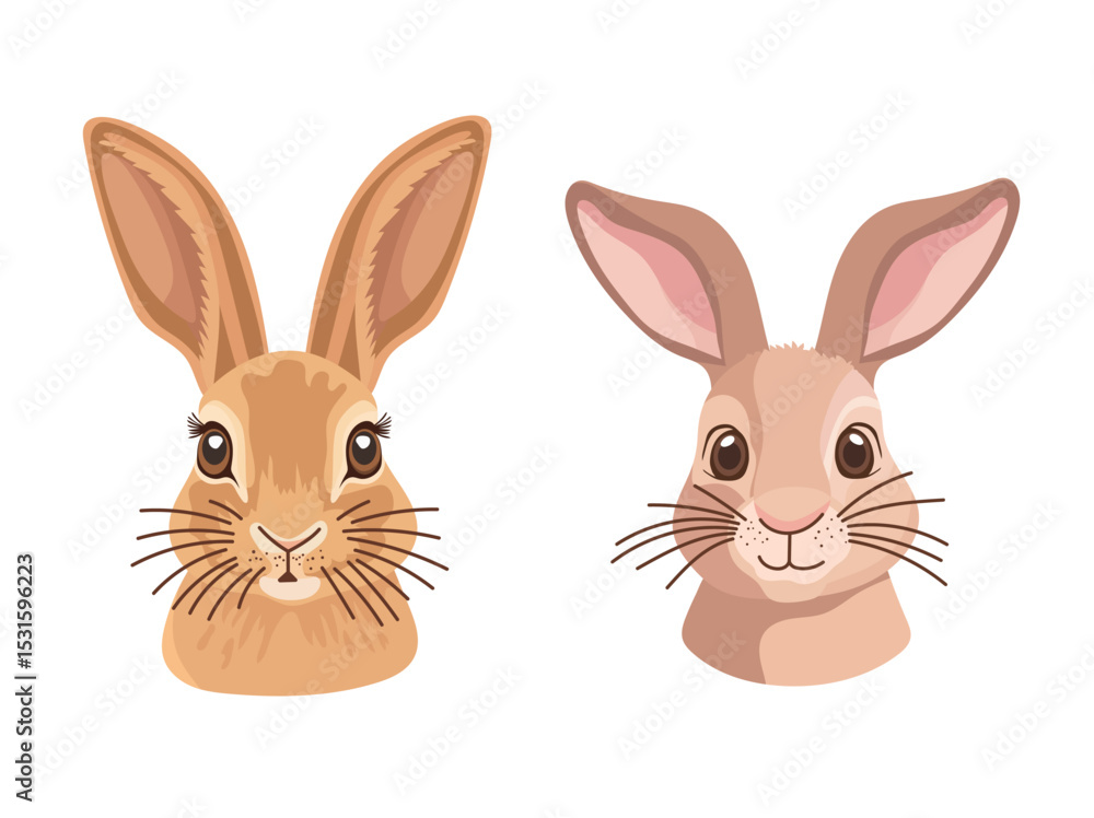 Obraz premium Cute face rabbit animal. Flat vector clipart, illustration with isolated background.