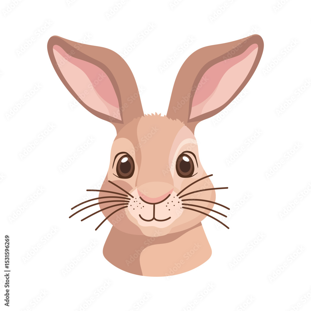 Fototapeta premium Cute face rabbit animal. Flat vector clipart, illustration with isolated background.