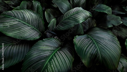 shadowy black leaves overlaying vibrant green foliage nature botanical