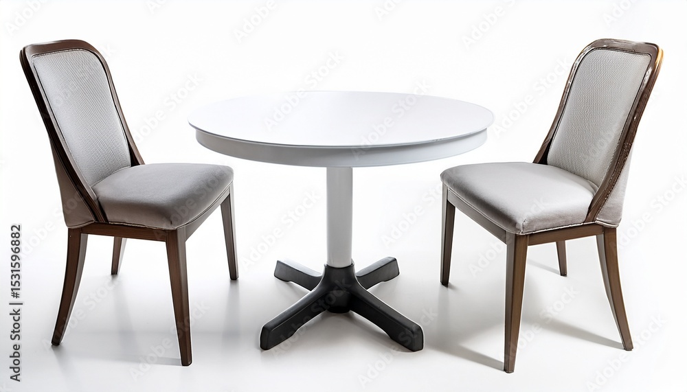 Obraz premium round white table with two chairs on a white background