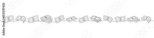 Money cash set one line continuous drawing. Money investment and finance. Vector illustration.