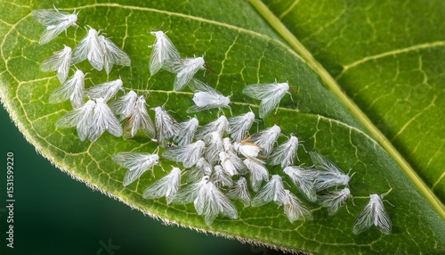 white flies greenhouse pest whiteflies on green leaf