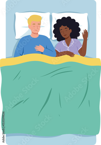 Couple sleeping on bed under green blanket in peaceful bedroom illustration vector image 