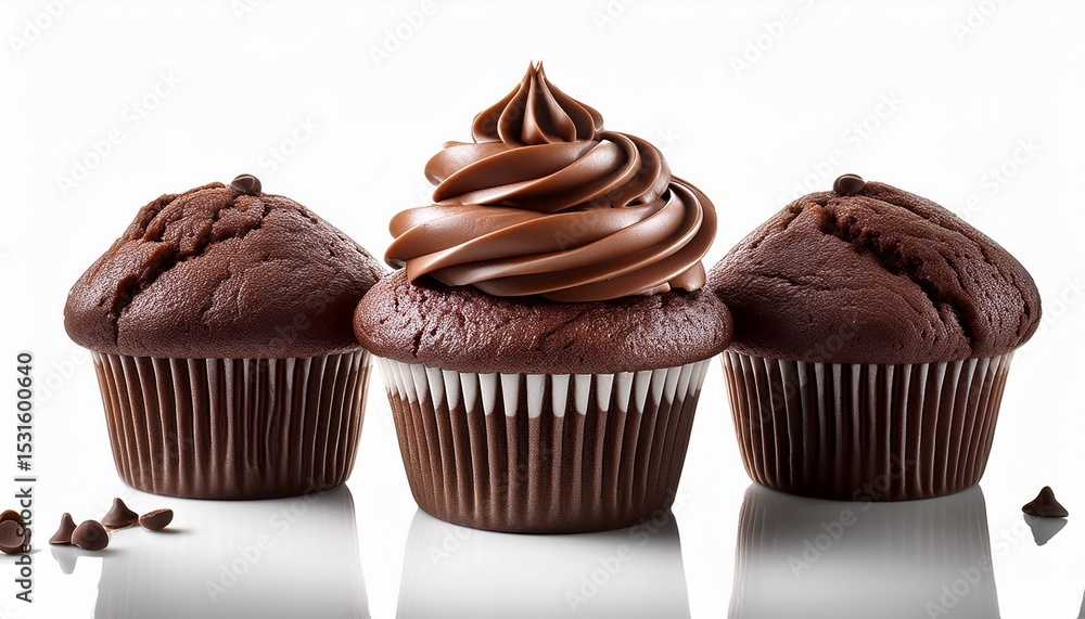 yummy chocolate cupcakes against a white background yummy chocolate cupcakes against a white background