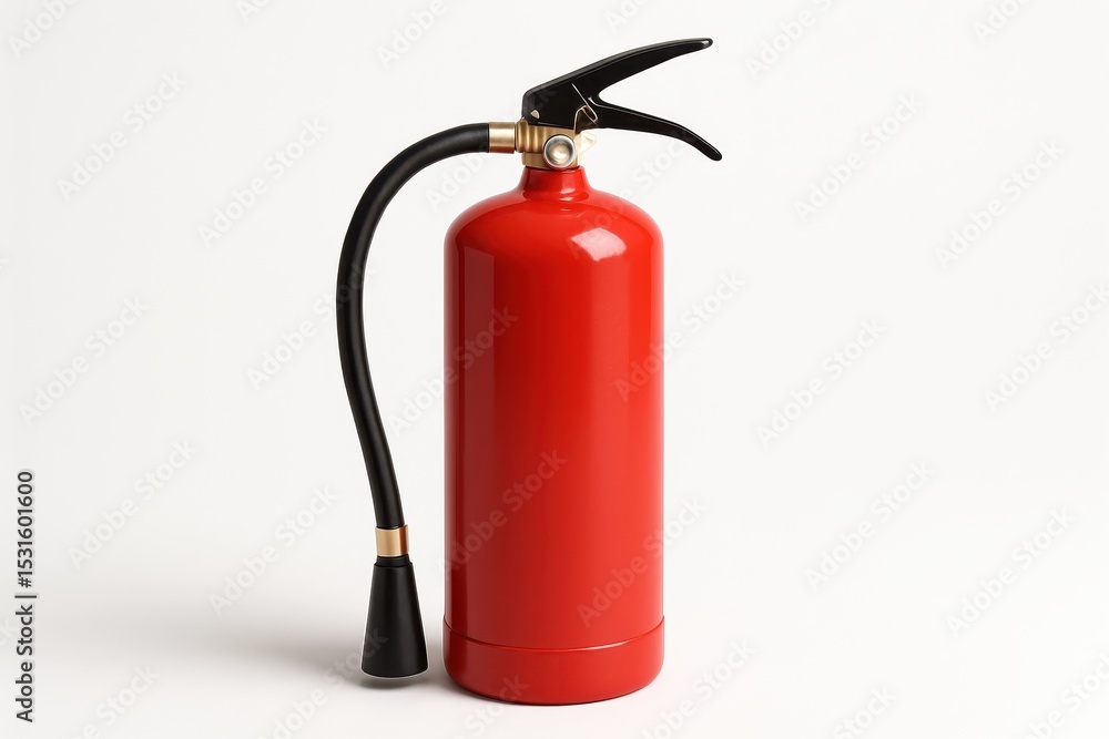 Red fire extinguisher standing on white background Red fire extinguisher standing on white background