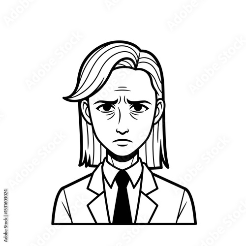 Disappointed student, worried, in a formal outfit, minimalistic style, black and white, education concept