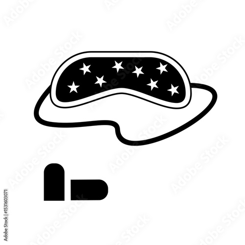 Sleep mask with star pattern and earplugs on a minimalist background for nighttime comfort and relaxation