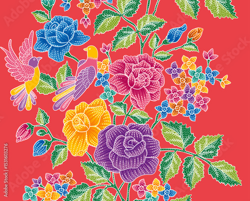 Part of Nyonya Batik Sarong Rose Pattern