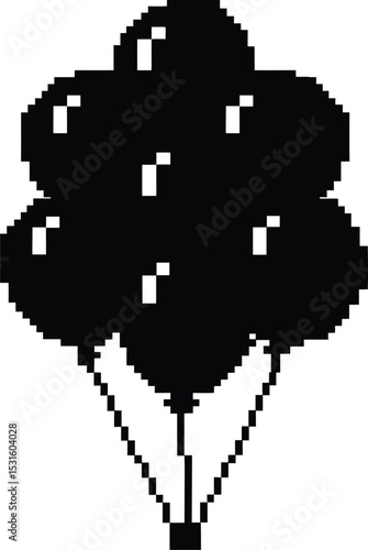 Pixel-style balloon bundle - Floating bunch with ropes, EPS JPEG PNG