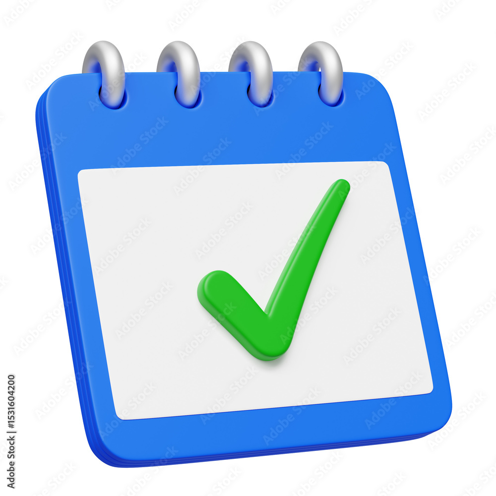 flip calendar with green check mark 3d icon illustration isolated on transparent background. The planned goal is fulfilled. Achievement. flip calendar with green check mark 3d icon illustration isolated on transparent background. The planned goal is fulfilled. Achievement.