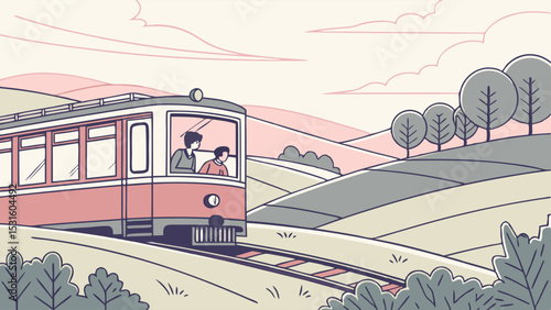 Scenic Train Ride Through Rolling Hills