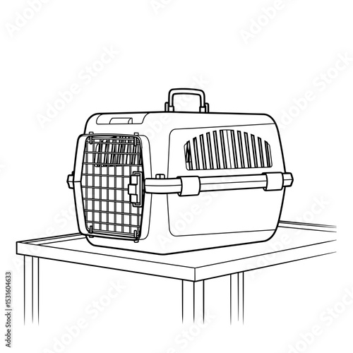 Pet carrier on table, practical and functional design, black and white, for pet transportation