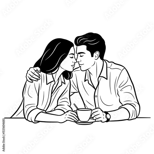 Couple sharing a moment over coffee, romantic and intimate mood, black and white, for love and relationships