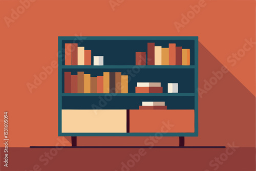 Vector illustration of a bookshelf with books and drawers