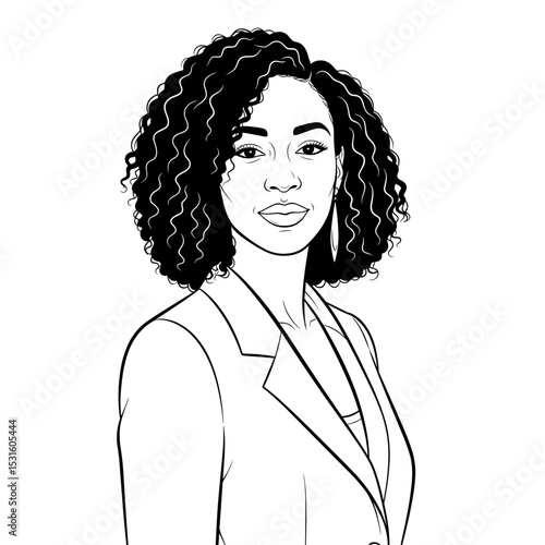 Confident young Black woman with curly hair wearing a blazer, showcasing professionalism and poise 