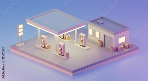 Low-Poly Gas Station Illustration