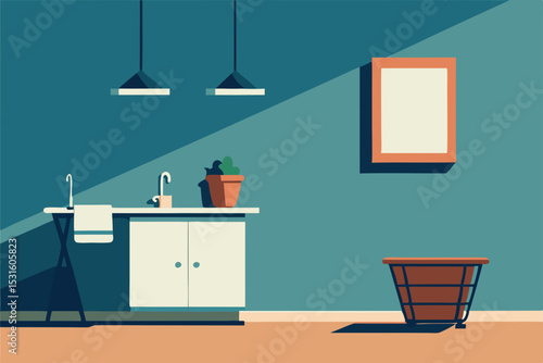 Vector illustration of modern interior room with furniture