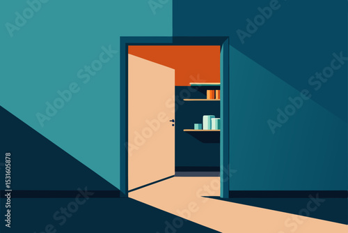 Vector illustration of an open door in a room