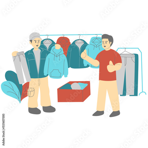 man and woman shopping for clothes