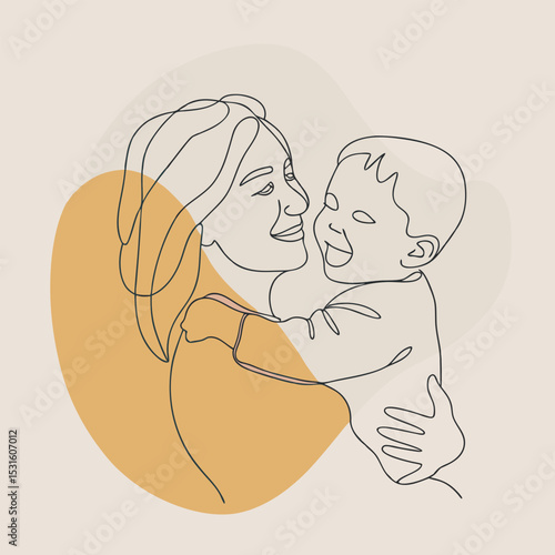 Tender Embrace A One-Line Drawing of Mother and Child's Unconditional Love