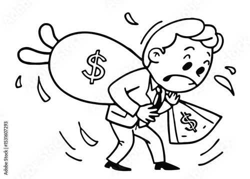 Overburdened Businessman Struggling Under the Weight of Financial Responsibility A Vector Illustration