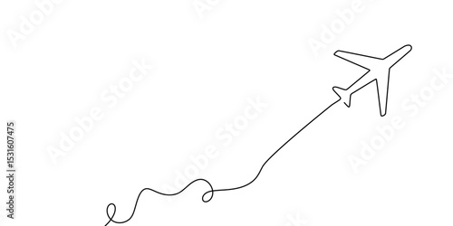 plane travel art continuous one outline line illustration doodle icon vector. trip line plane flight sketch air airplane fly world background airport path single aircraft drawn business road linear