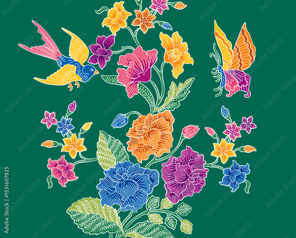 Part of Nyonya Batik Sarong Peony Pattern