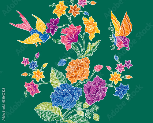 Part of Nyonya Batik Sarong Peony Pattern