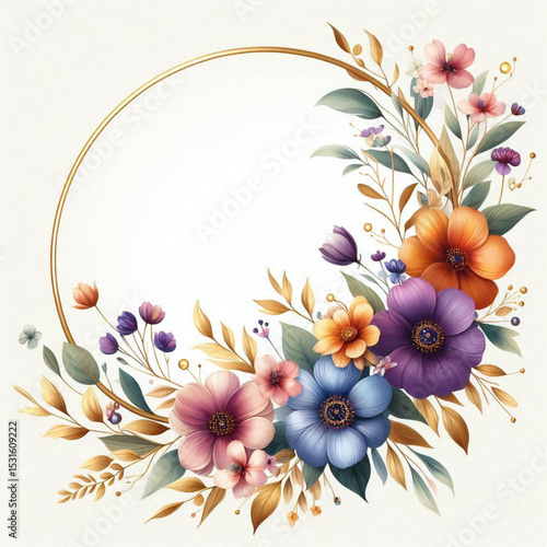 Elegant Floral Frame with Watercolor Flowers