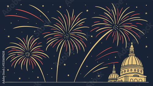 Fireworks Display Over a City Landmark