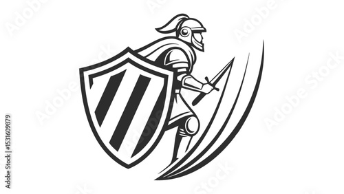 Medieval Knight in Armor with Shield and Dagger