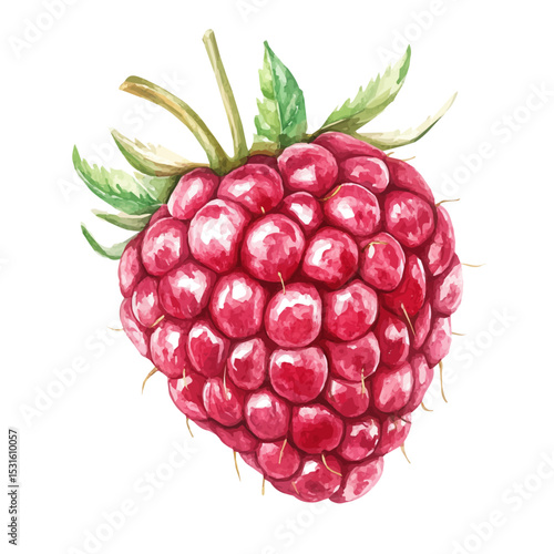 Juicy Fresh Ripe Raspberry, watercolor painting vector, isolated on a white background.