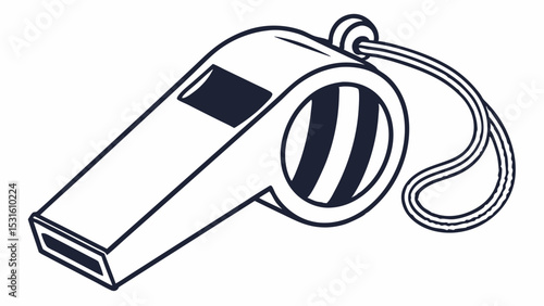Vector Illustration of a Whistle with Lanyard Outline Style