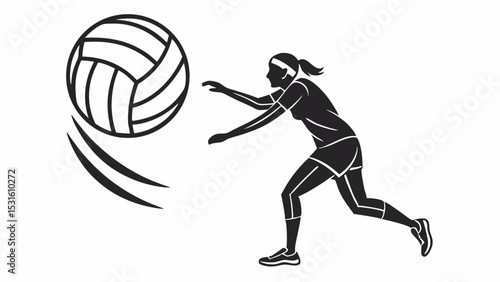Volleyball Player Reaching for a Ball in Dynamic Silhouette