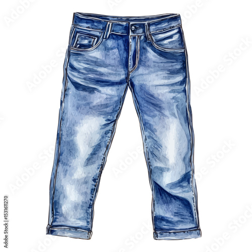 Jeans, watercolor drawing vector, isolated on a white background.