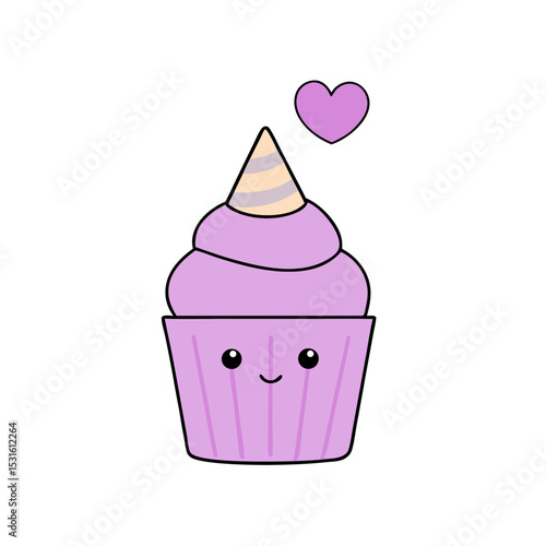 Kawaii Cupcake with Rosy Cheeks and Party Hat
