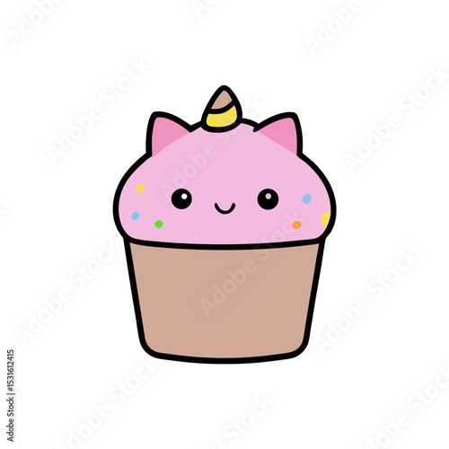 Kawaii Cupcake Cat with Rosy Cheeks and Sprinkles