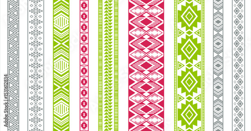 Lace borders vector set. Seamless edge ornaments isolated. Crochet stripes. Ukrainian folk patterns. Accessories hem braid stencils. Delicate tapes. Craft elements.