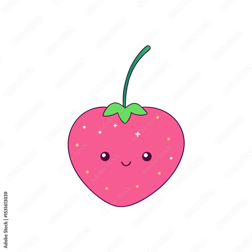 Fototapeta premium Cute Kawaii Strawberry with Blushing Cheeks